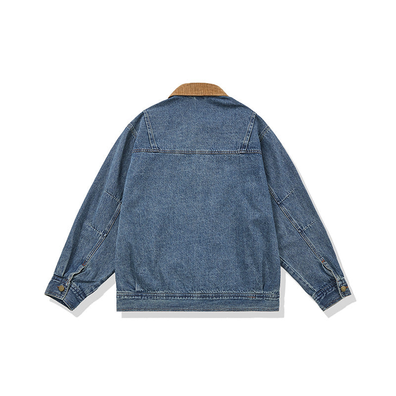 Herren Boxy Denim‑Blousonjacke mit Cordkragen und Multifunktionspattentaschen Echoarchiv