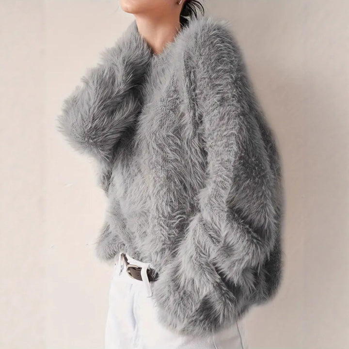 Damen Lang geschnittener Kuschel-Feinstrickpullover mit weichem Flormix, Rundhalsausschnitt und legerer Silhouette – Mavelle