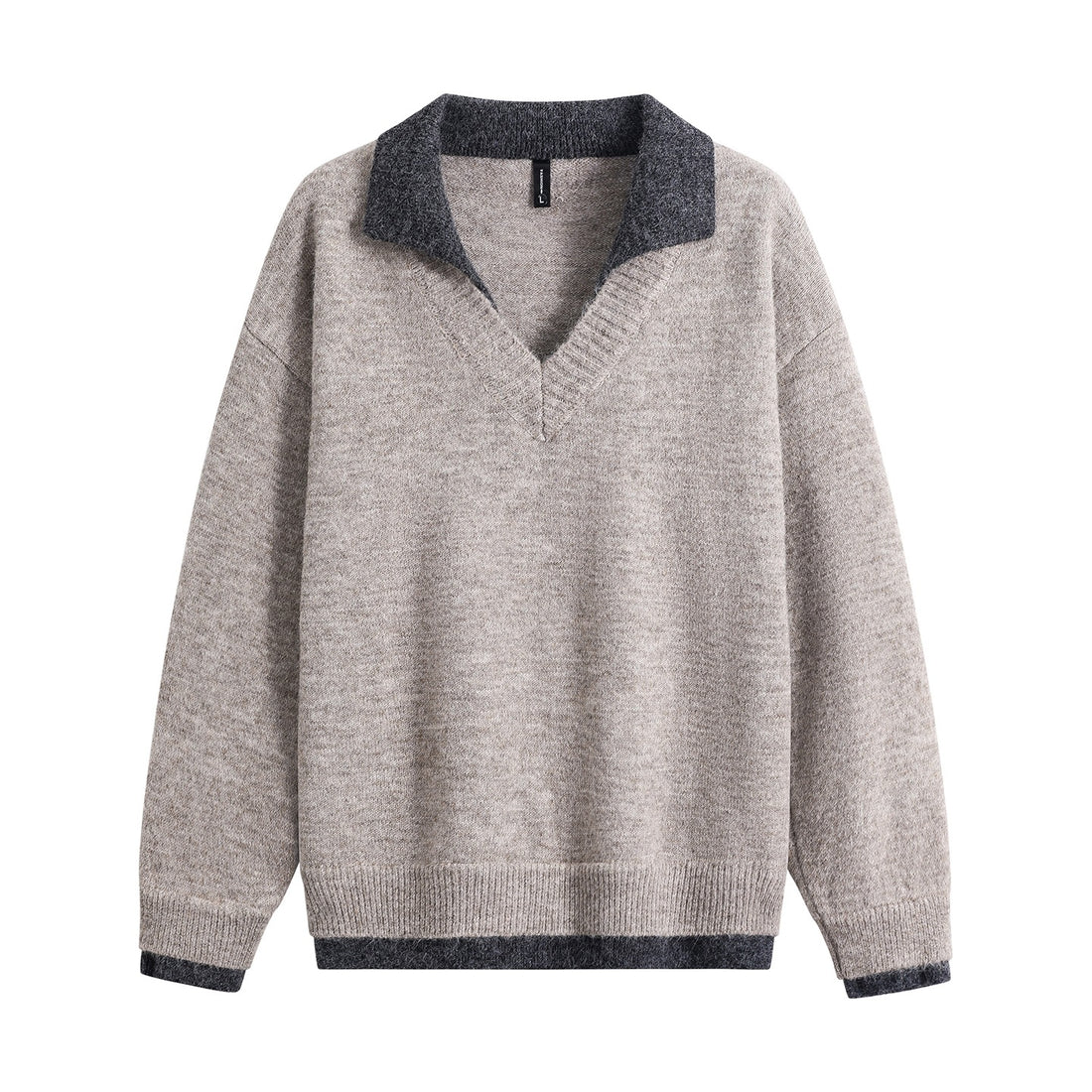 Herren Oversize-Pullover mit kontrastierendem Kragen, V‑Ausschnitt und weichem Fleeceinnenfutter Echoarchiv
