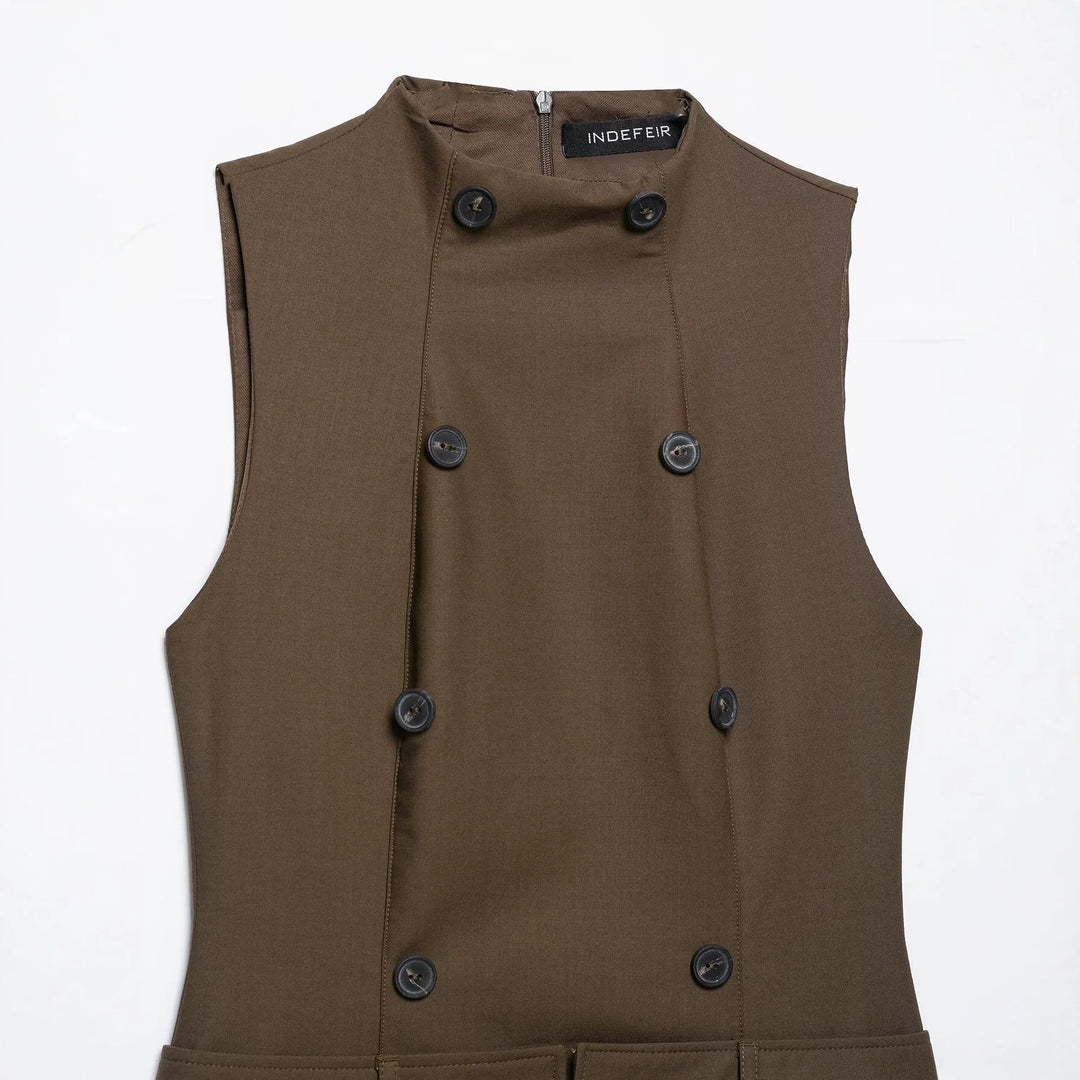 Damen Ärmelloses Pinafore‑Kleid mit doppelreihiger Knopfleiste und taillierter Passform Echoarchiv
