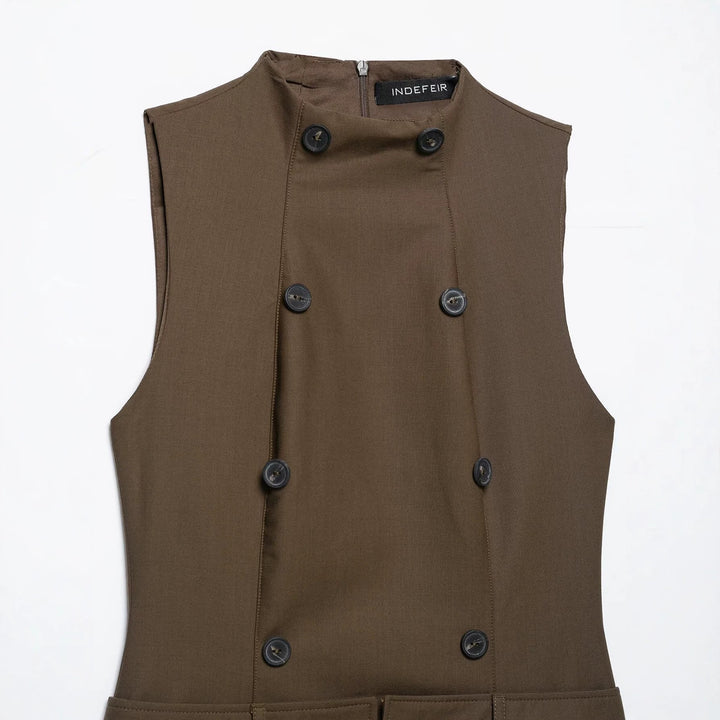 Damen Ärmelloses Pinafore‑Kleid mit doppelreihiger Knopfleiste und taillierter Passform Echoarchiv