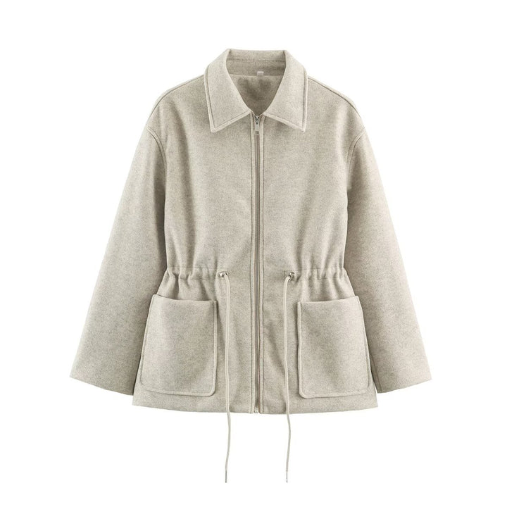 Damen Kurzjacke aus Wollmix mit Tunnelzug‑Taillierung und aufgesetzten Taschen Echoarchiv