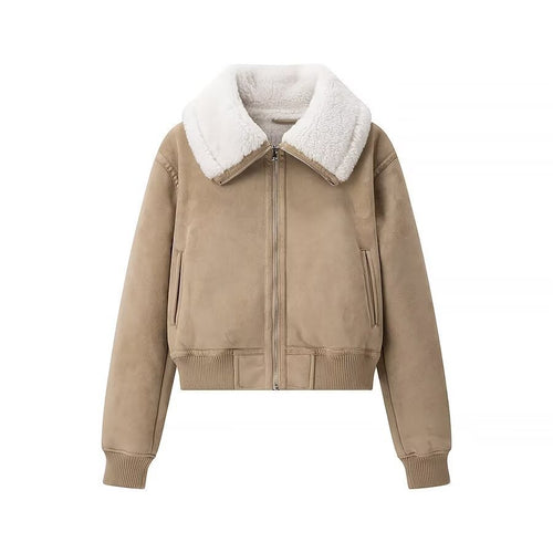 Damen Bomberjacke aus Veloursimitat mit Teddyfutter und großem Schalkragen Echo Archiv