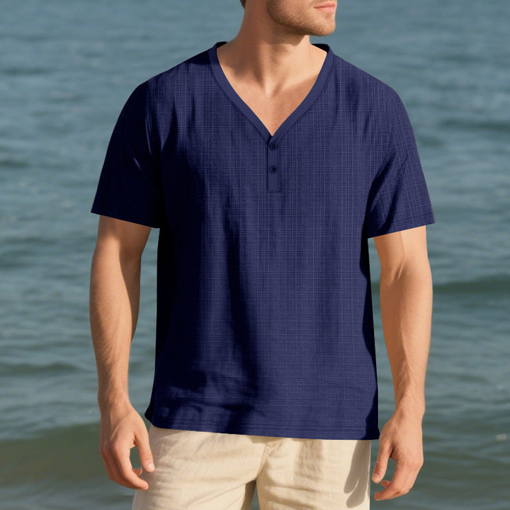 Herren lässiges Kurzarm-Henley-Shirt mit strukturierter Oberfläche Echoarchiv