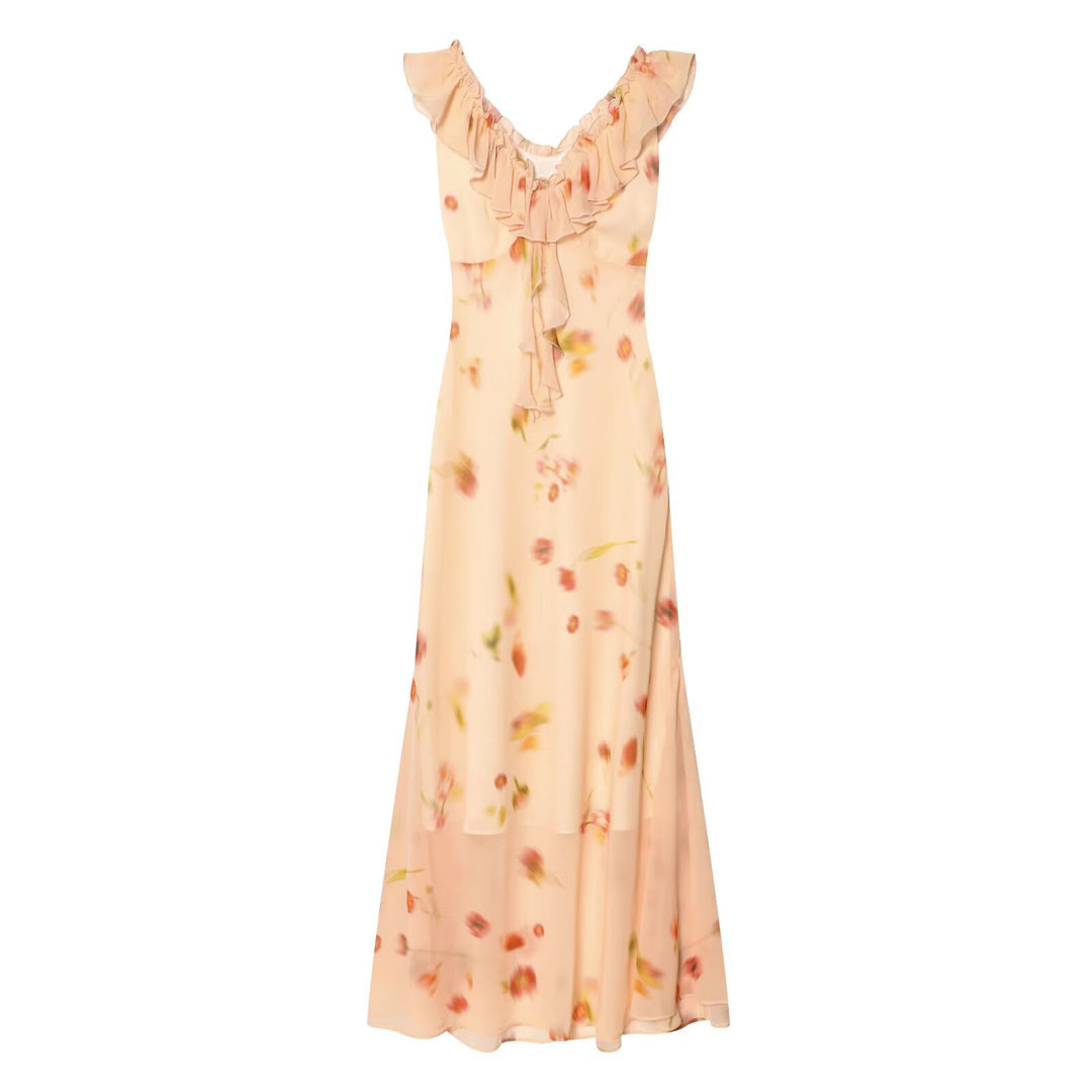 Damen Maxikleid mit romantischem Volant und floralen Akzenten Echo Archiv