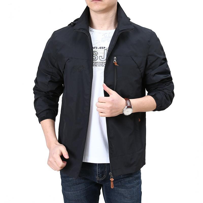 Herren Leichter winddichter Nylon-Blouson mit Stehkragen und Brustreißverschlusstasche Echoarchiv