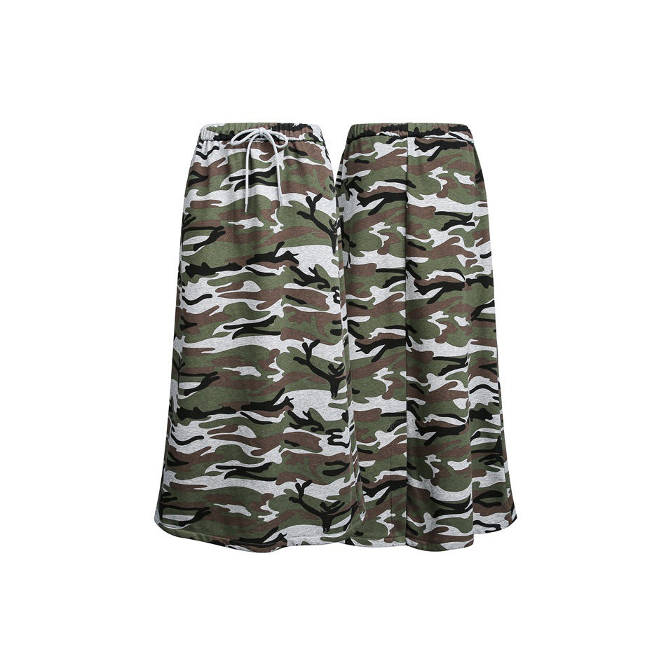 Damen Midi-Rock im Camouflage-Style mit elastischem Bund und Kordelzug Echoarchiv