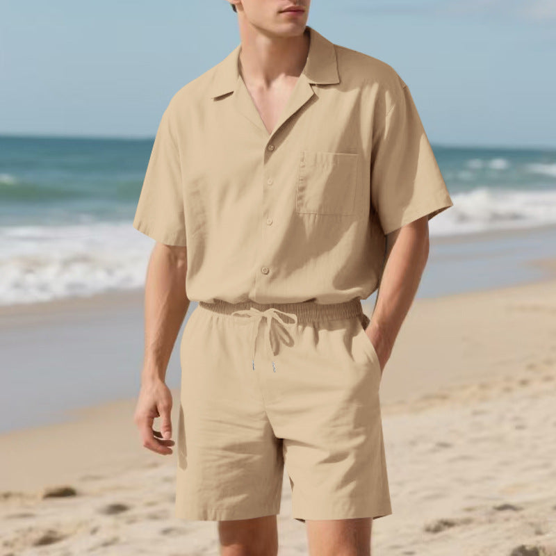 Herren elegantes Freizeit-Langarm-Shirt und Shorts-Set mit komfortablem elastischen Bund Echoarchiv