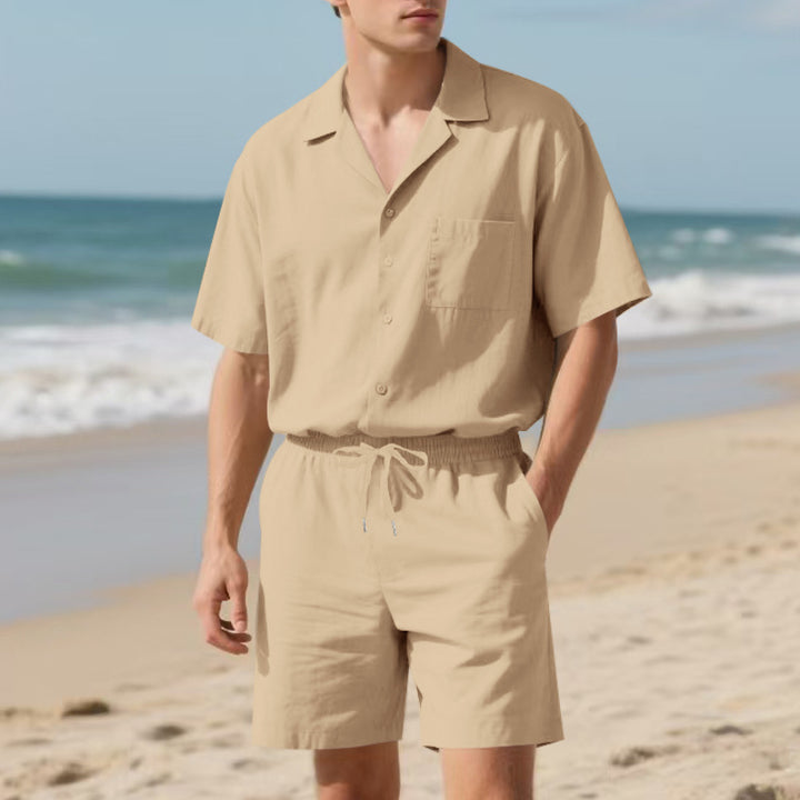 Herren elegantes Freizeit-Langarm-Shirt und Shorts-Set mit komfortablem elastischen Bund Echoarchiv