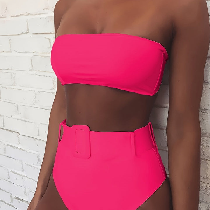 Damen Bandeau-Bikini-Set mit hoch taillierter Hose und trendigem Gürteldetail Echo Archiv