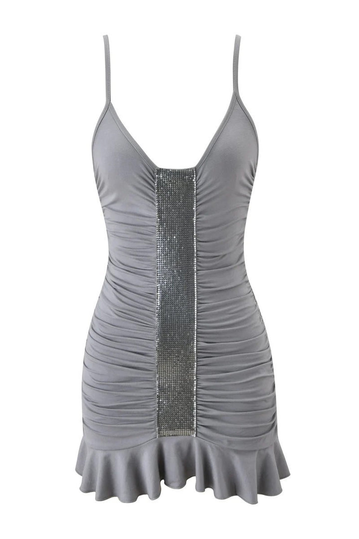 Damen verführerisches Minikleid mit Rüschensaum und glitzerndem Detail Echo Archiv