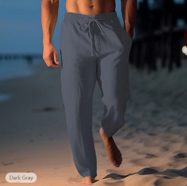 Herren Komfortable Leinenhose mit elastischem Bund und seitlichen Taschen Echoarchiv