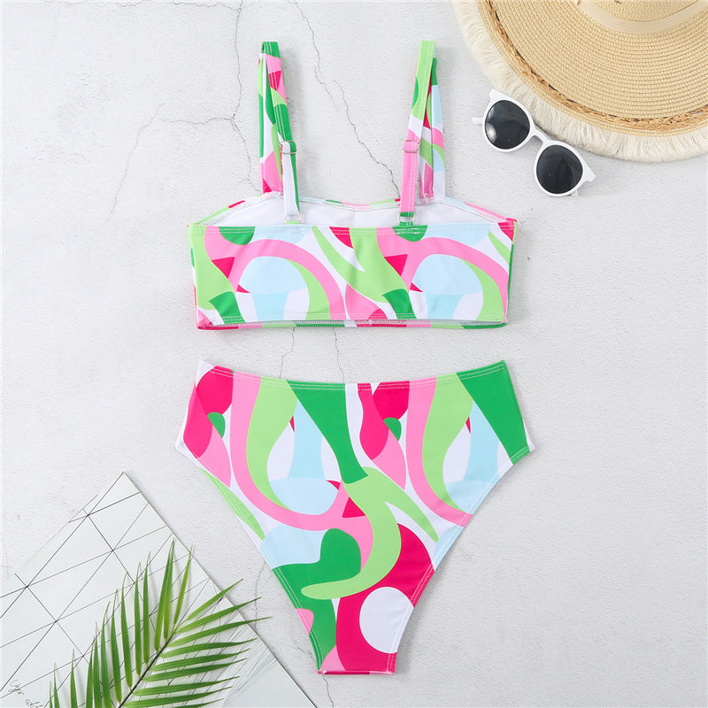 Damen Hochgeschnittener Bikini mit kreativen grafischen Musterdetails Echo Archiv