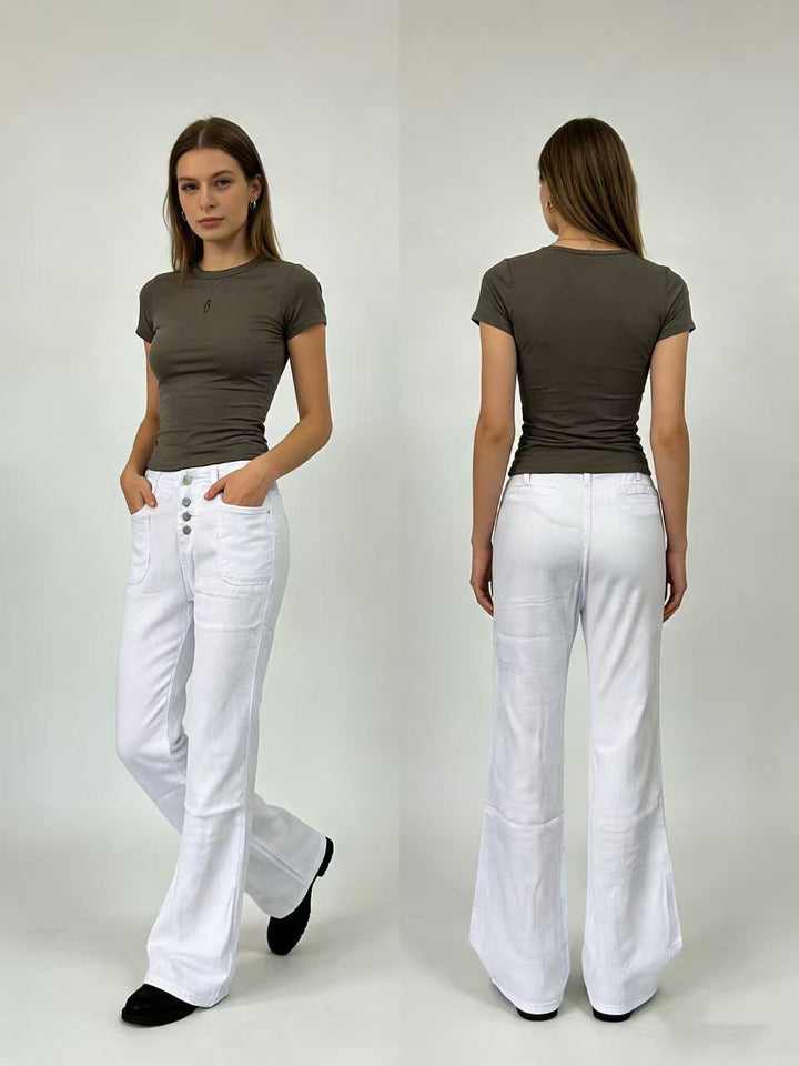 Damen Bootcut-Jeans mit hohem Bund und knöpfbarem Verschluss Echo Archiv
