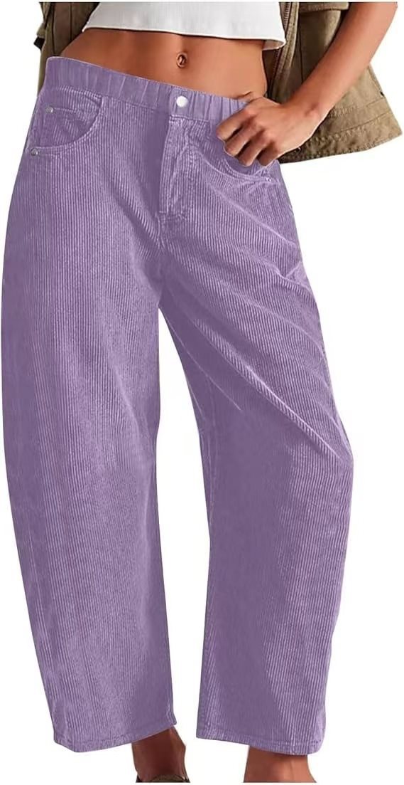 Damen Weite Cordhose mit hoher Taille, Cropped-Bein und Eingriffstaschen Echo Archiv