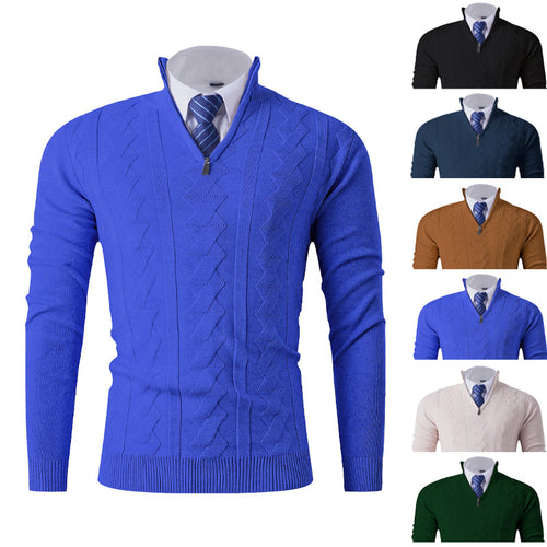 Herren eleganter Stehkragenpullover mit strukturiertem Zipper Echoarchiv