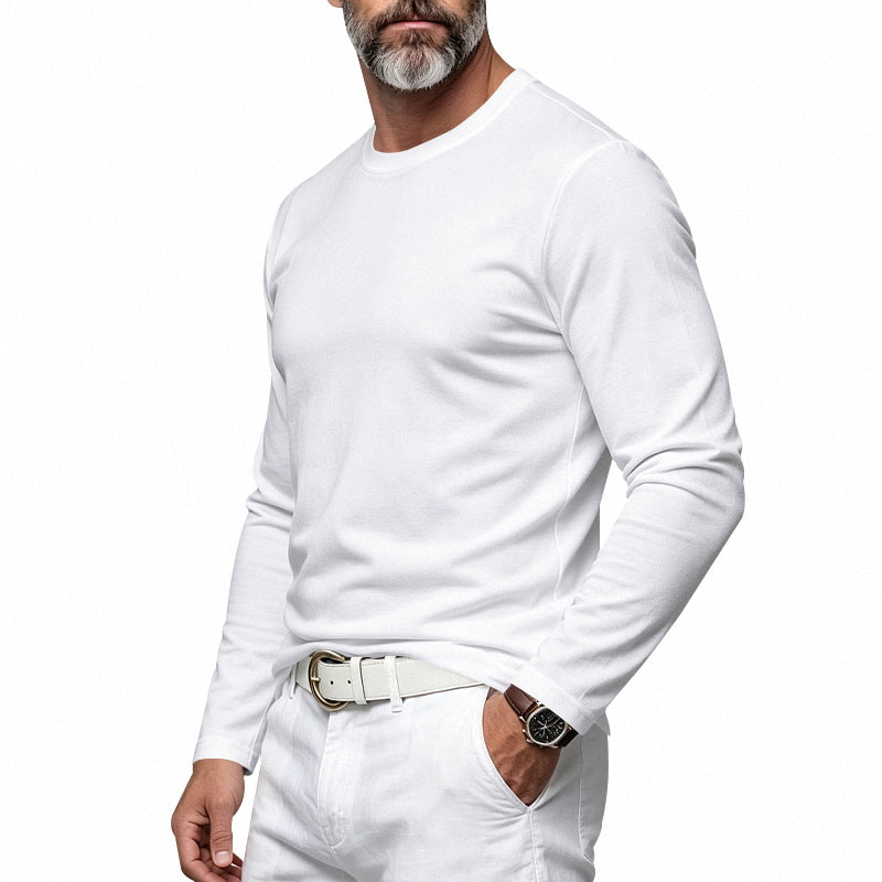 Herren Slim-Fit Baumwoll-Langarmshirt mit Rundhalsausschnitt Echoarchiv