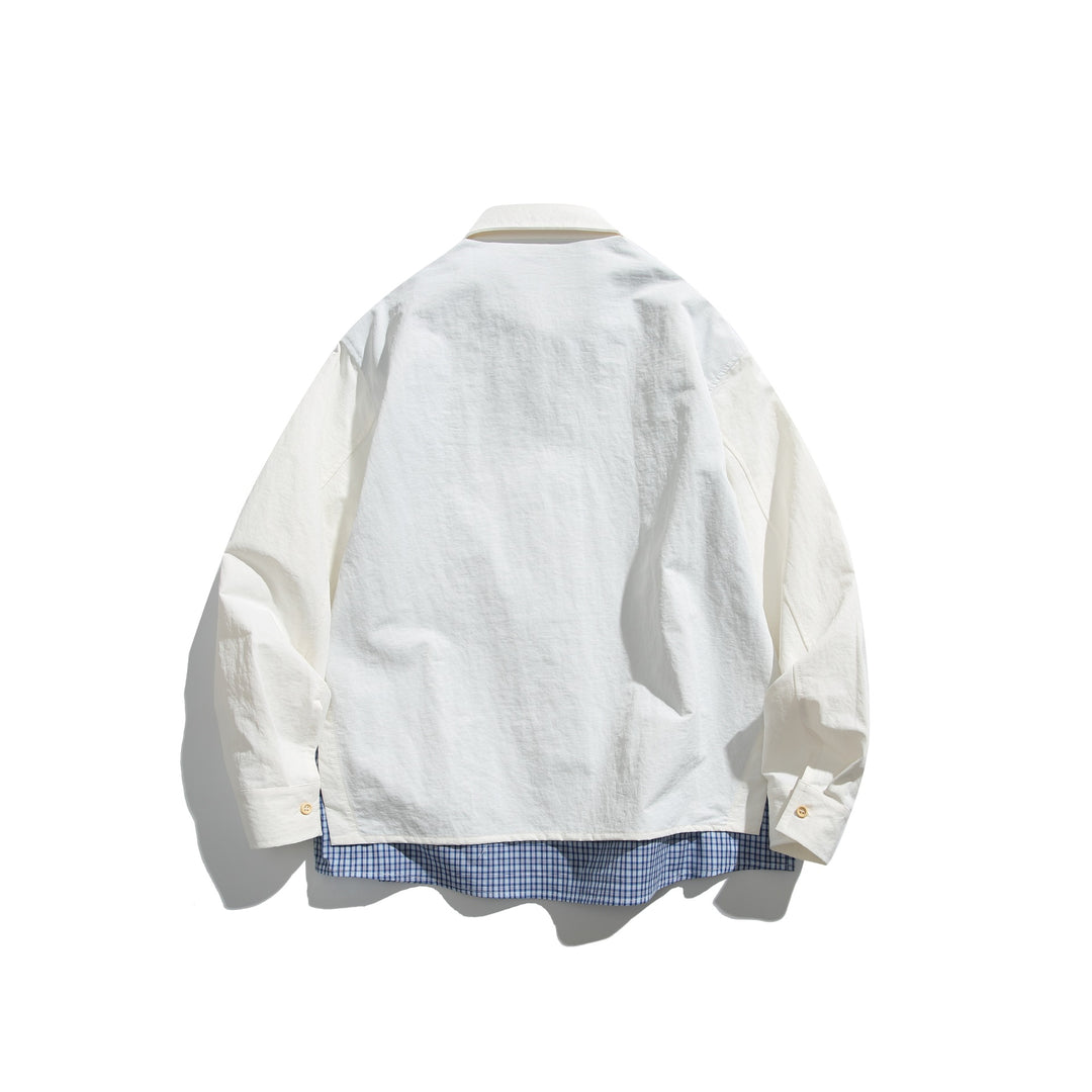 Herren Boxy-Overshirt im Layer-Look mit kariertem Innenfutter, Brusttasche und Holzknöpfen Echoarchiv