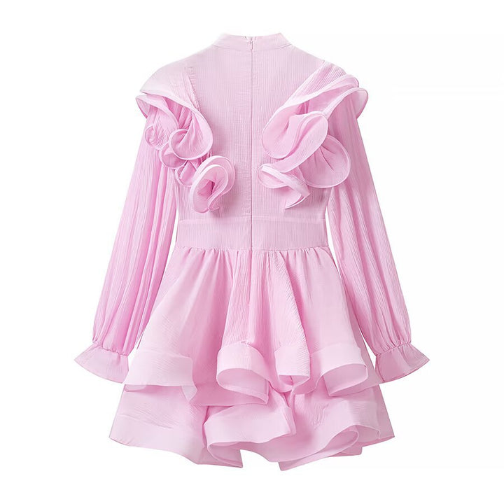 Damen Verspieltes Volant-Minikleid mit Rüschenkragen, plissierten Ärmeln und taillierter Silhouette Echo Archiv
