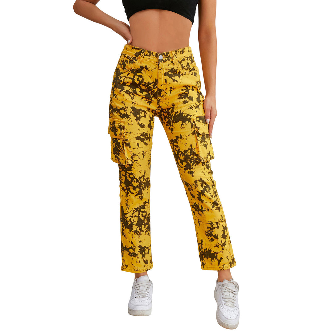 Damen Cargo-Hose mit Tie-Dye-Muster, hoher Bund und aufgesetzten Taschen Echo Archiv