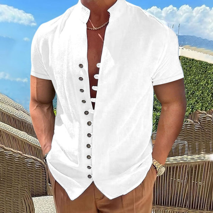Herren lässiges Kurzarmhemd mit angesagtem Knopfdesign Echoarchiv