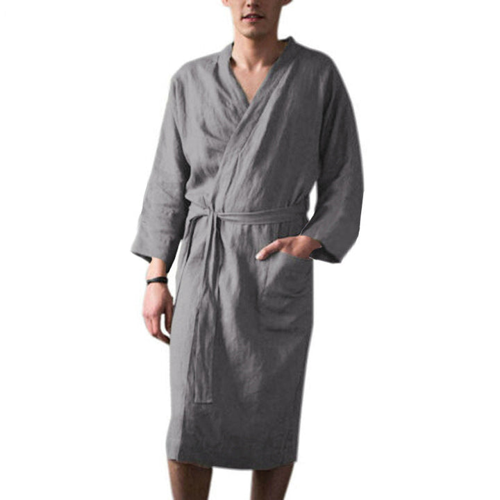 Herren Leinenbademantel mit praktischen Taschen und modernem Design – Valdoro