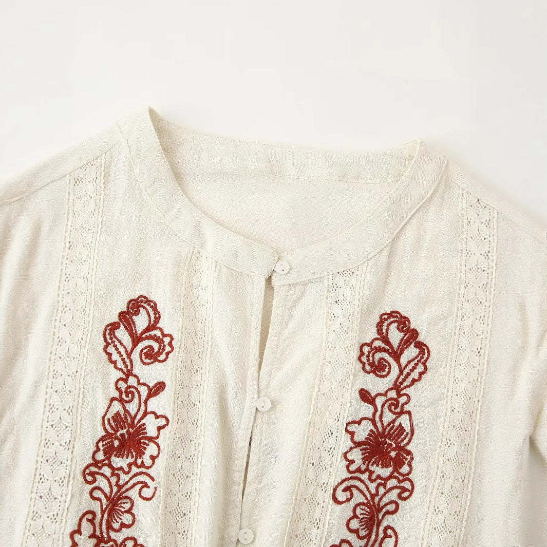 Damen nan bestickte Boho-Bluse mit Tunnelzugtaillierung, Spitzenbesatz und Volantbund Echo Archiv