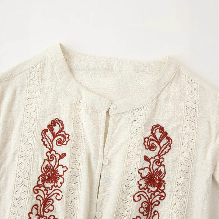 Damen nan bestickte Boho-Bluse mit Tunnelzugtaillierung, Spitzenbesatz und Volantbund Echo Archiv