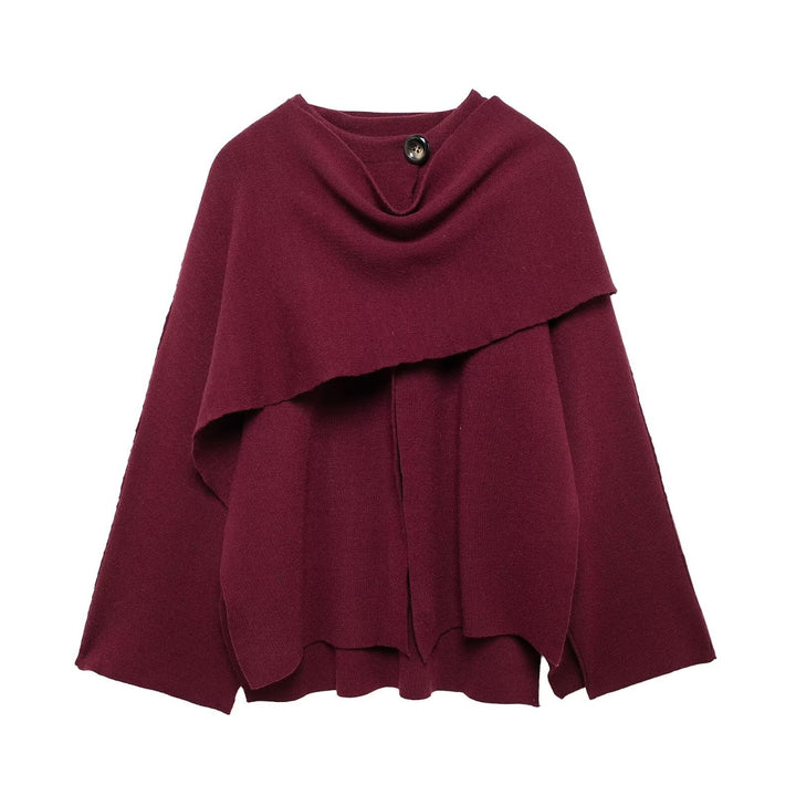 Damen Asymmetrisches Wollmix‑Cape mit Wasserfallkragen und weitem Fall Echoarchiv