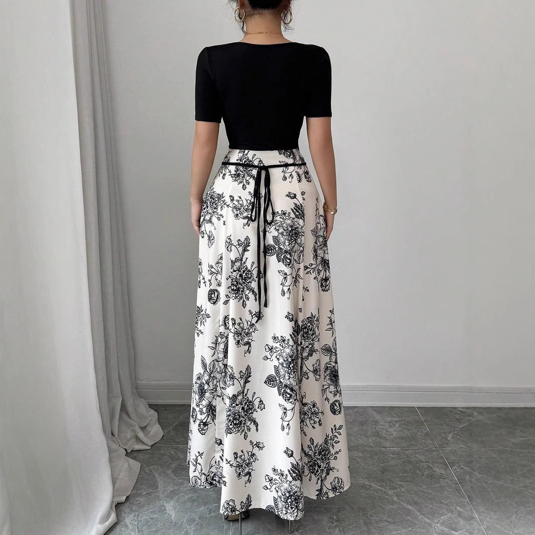 Damen Hochtaillierter Maxirock mit floralem Print und ausgestelltem Schnitt – Avérine