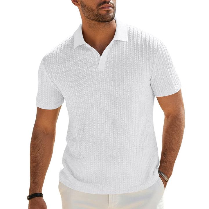 Herren Feinstrick-Polo mit strukturiertem Zopfmuster und weichem Baumwollmix – Cavello