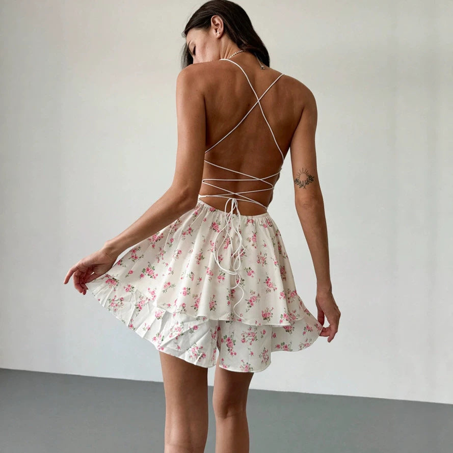 Damen Sommerliches Mini-Kleid mit verstellbaren Spaghettiträgern und floralem Druck Echo Archiv