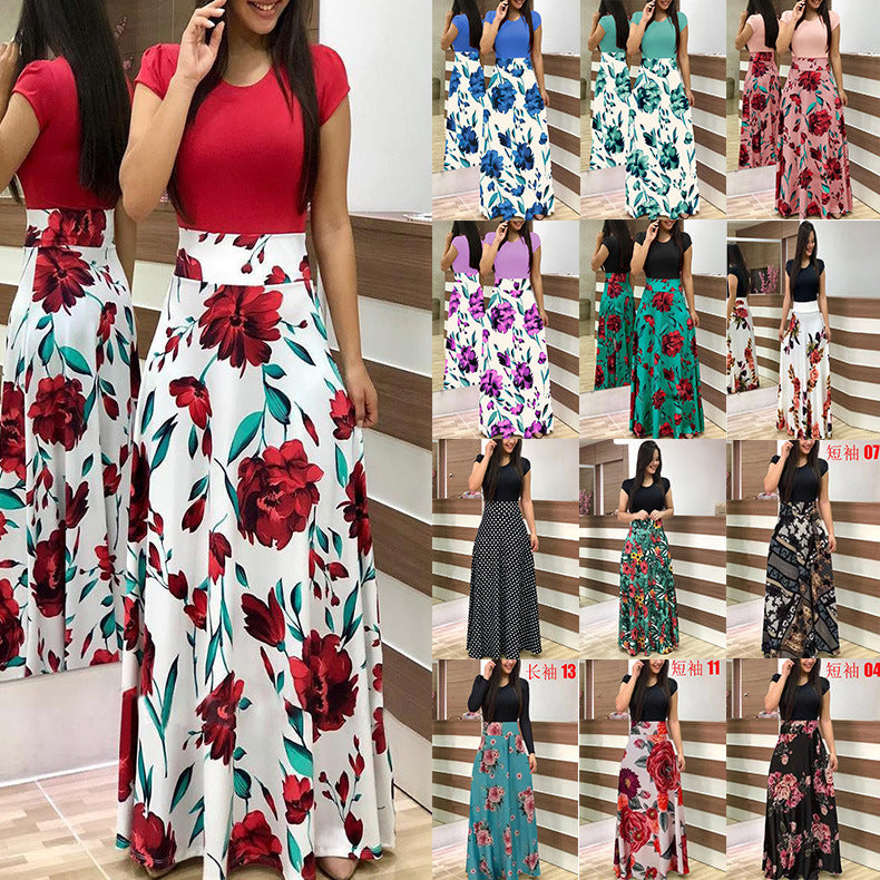 Damen Elegantes Maxikleid mit grafischem Druck und flexiblem Bund Echo Archiv
