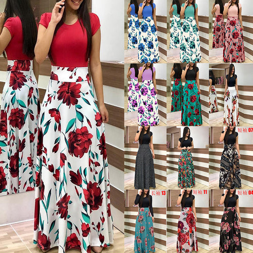 Damen Elegantes Maxikleid mit grafischem Druck und flexiblem Bund Echo Archiv