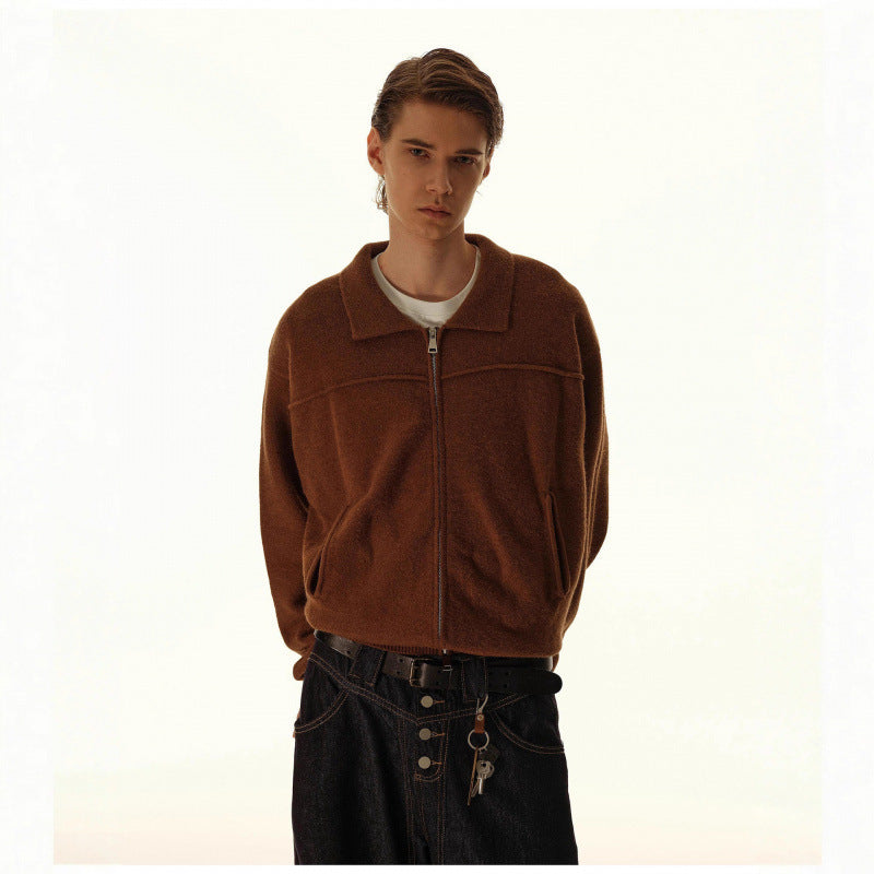Herren Gestrickte Zipjacke mit Hemdkragen, Rippbündchen und verdeckten Eingrifftaschen Echo Archiv
