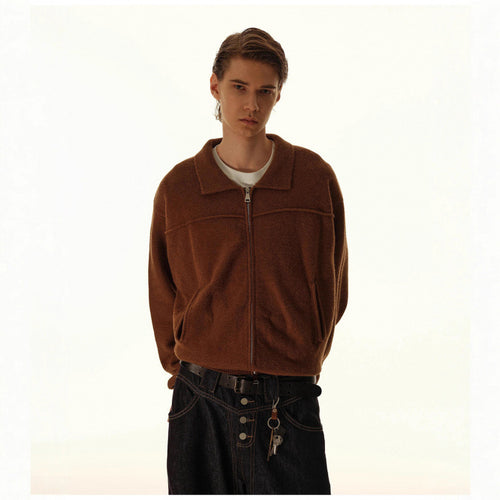 Herren Gestrickte Zipjacke mit Hemdkragen, Rippbündchen und verdeckten Eingrifftaschen Echo Archiv