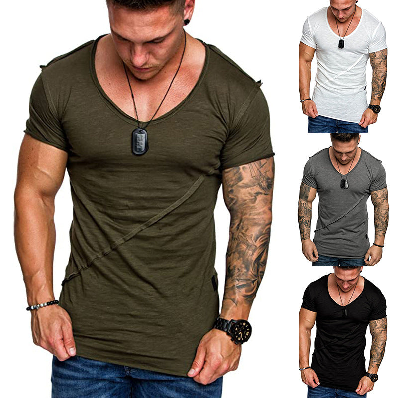 Herren V-Ausschnitt T-Shirt aus hochwertiger Baumwolle mit strukturierter Oberfläche Echoarchiv
