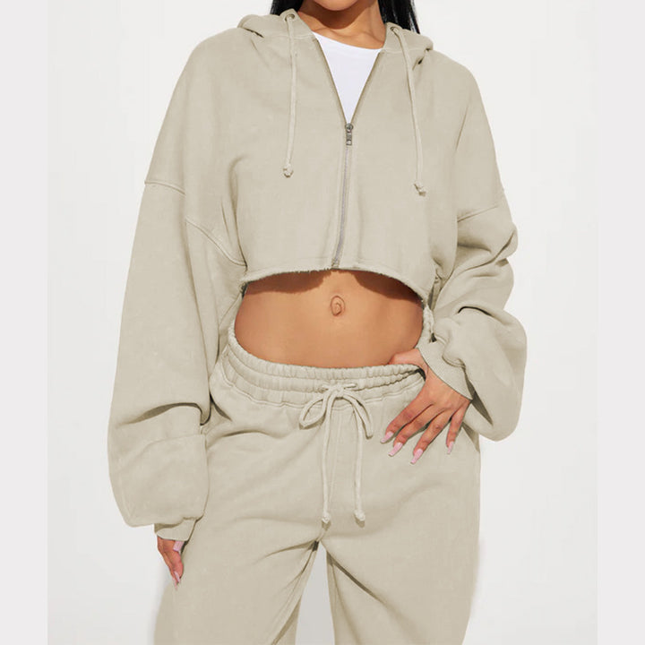 Damen nan Kapuzen-Crop-Top und weite Jogginghose Lounge-Set aus weichem Fleece Echo Archiv