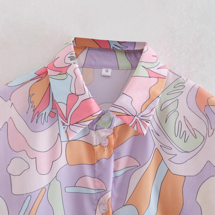 Damen Oversize-Hemdbluse mit abstraktem Allover-Print, leichtes Chiffon-Top, langärmelig Echo Archiv