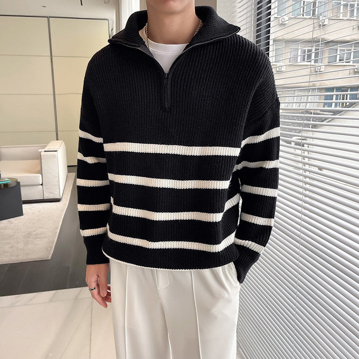 Herrenmode Strickpullover mit Stehkragen und Reißverschluss Echo Archive