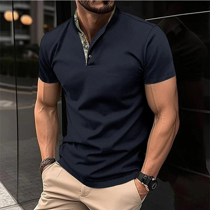 Herren Kurzarmshirt mit stylischem Stehkragen und Druck Echoarchiv