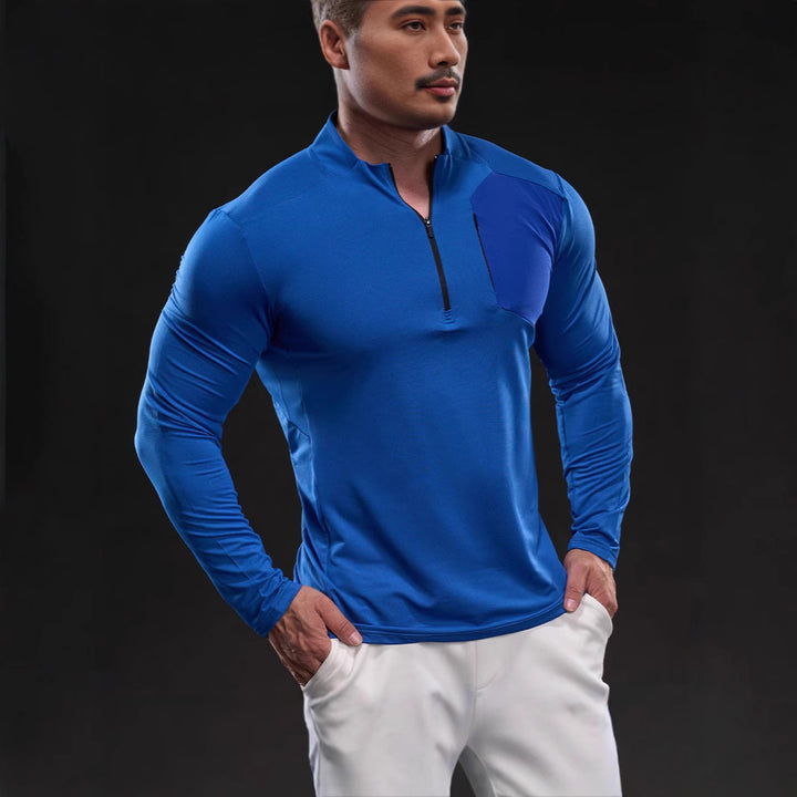 Herren Atmungsaktives Funktions-Langarmshirt mit kurzem Reißverschluss und Slim‑Fit – Marzano