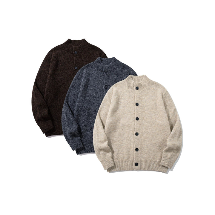 Unisex Grobgestrickte Bouclé-Cardigan mit Stehkragen und Knopfleiste Echoarchiv