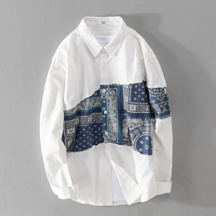 Herren Patchwork-Hemdjacke mit Bandana-Einsatz, rohen Kanten und weiter Passform Echoarchiv