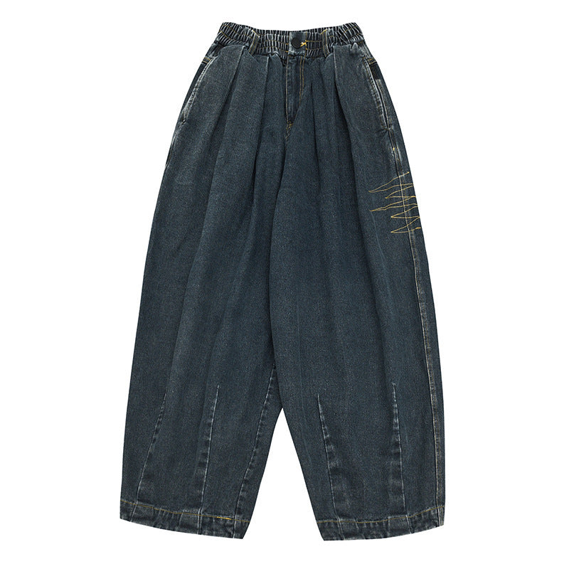 Damen Weite Denim‑Hose mit Kellerfalten, elastischem Bund und legerer Silhouette Echo Archiv