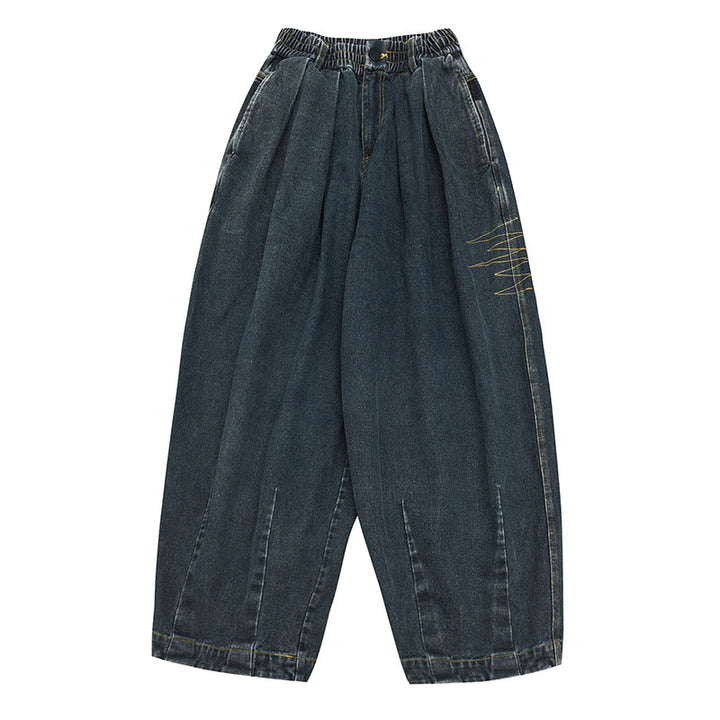 Damen Weite Denim‑Hose mit Kellerfalten, elastischem Bund und legerer Silhouette Echo Archiv
