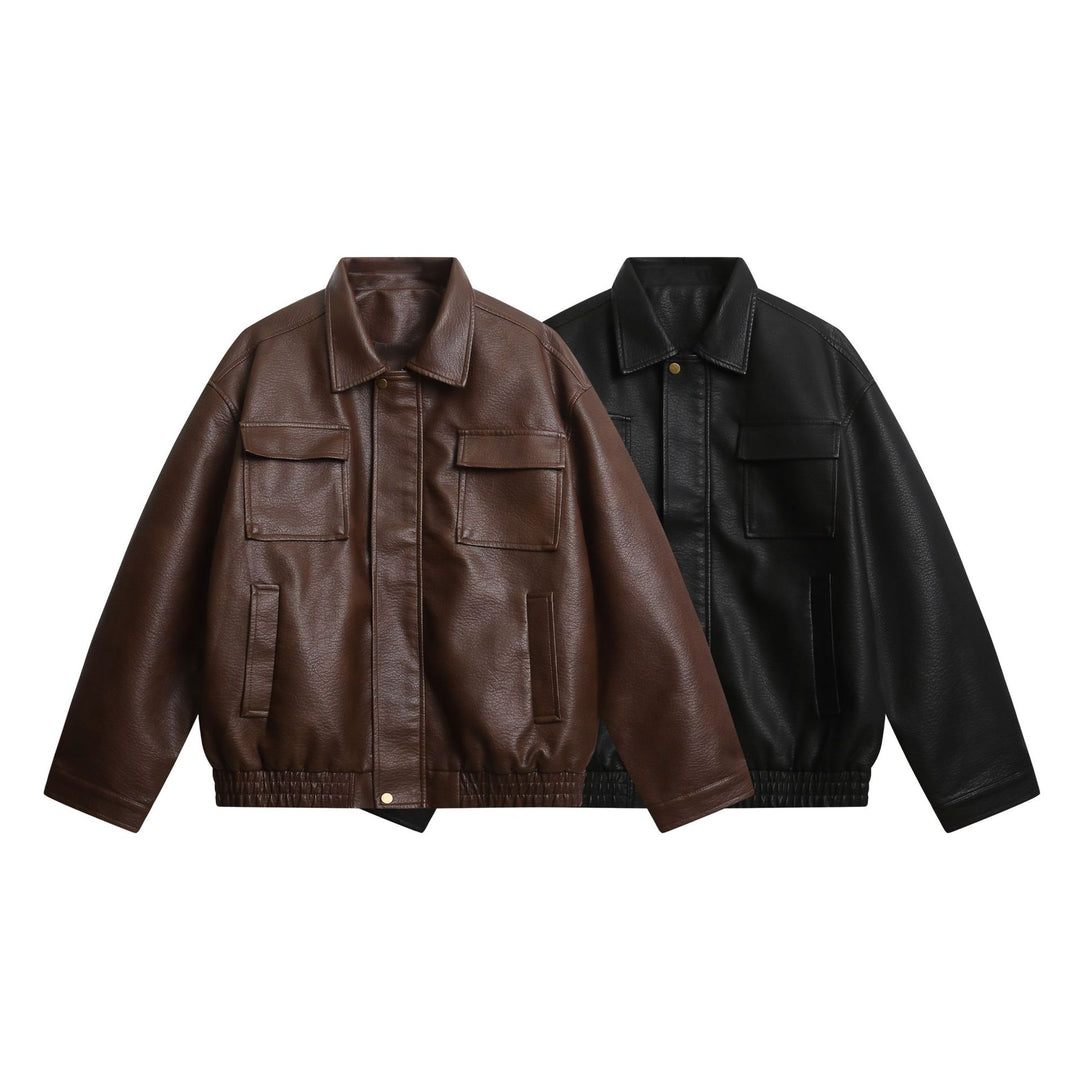 Damen Kurz geschnittene Kunstlederjacke im Oversized‑Look mit Pattentaschen Echoarchiv