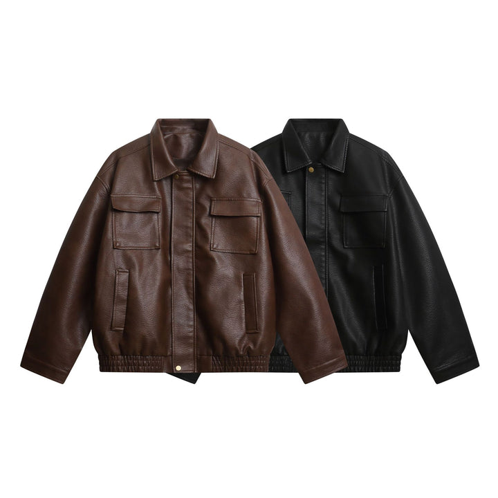 Damen Kurz geschnittene Kunstlederjacke im Oversized‑Look mit Pattentaschen Echoarchiv