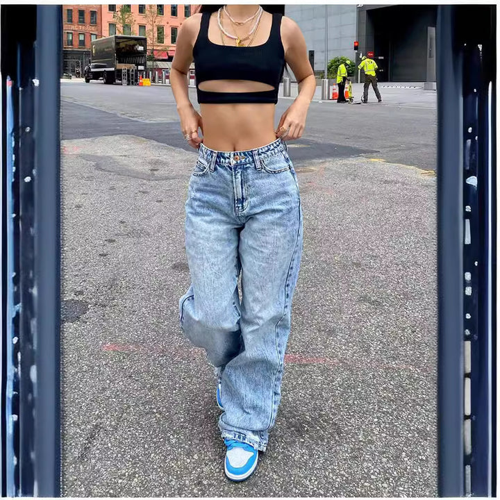 Damen nan weite High-Waist Baggy-Jeans mit tiefem Schritt, Five-Pocket Design und extra-langen Beinen Echo Archiv