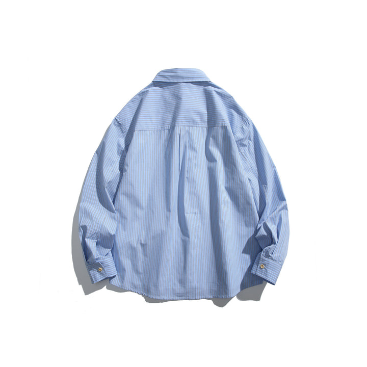 Unisex Oversize Streifen‑Hemdjacke mit Brusttasche und Boxy‑Schnitt Echoarchiv